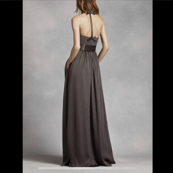 WHITE BY VERA WANG V-Neck Halter Gown with Sash - Picture 2 of 7